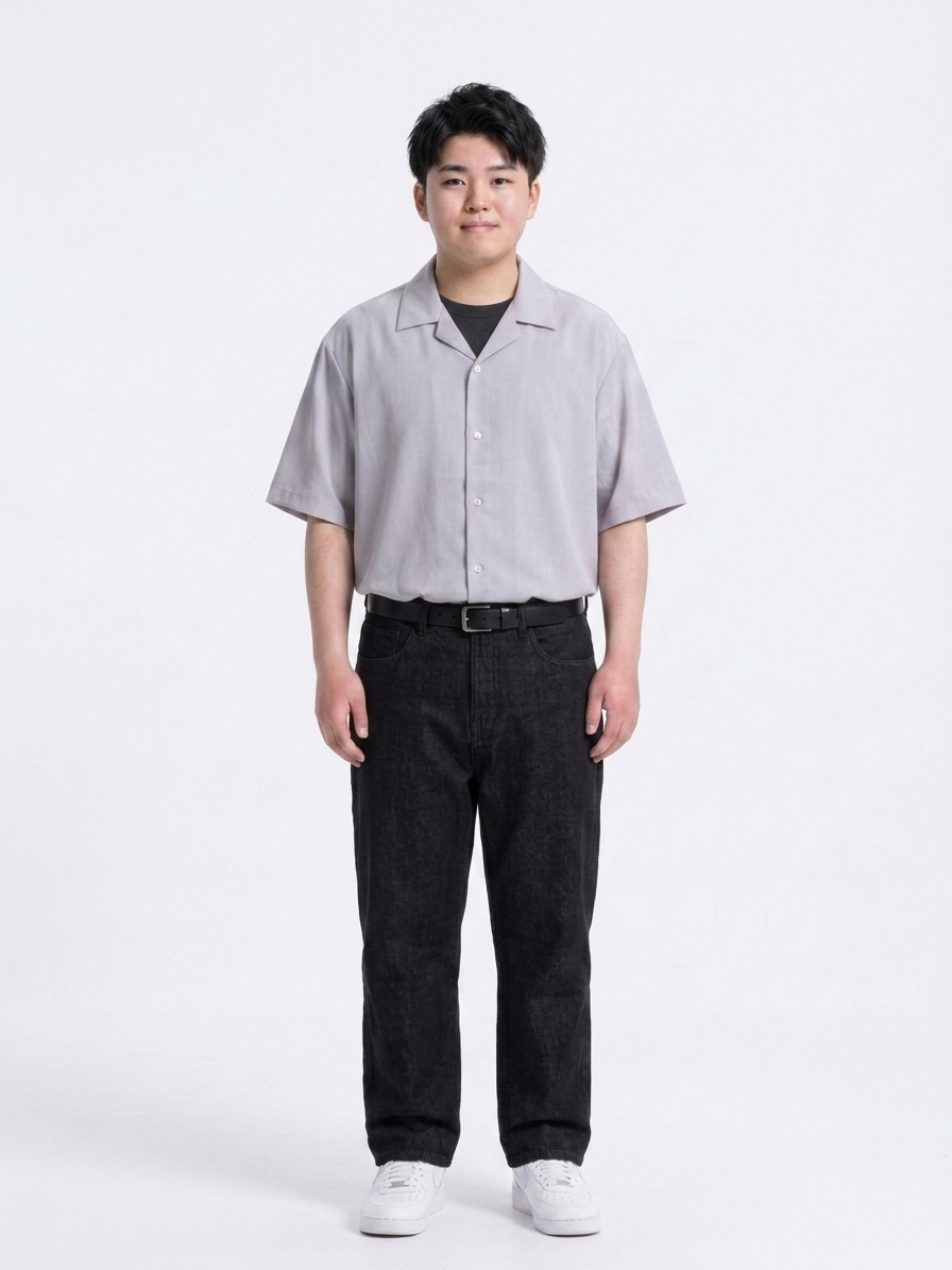 グレーシャツ黒デニム大きいサイズ