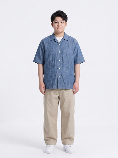 デニムシャツベージュパンツ大きいサイズ
