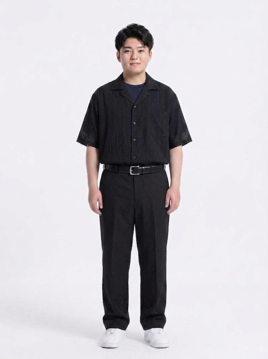 紺シャツ黒パンツ大きいサイズ